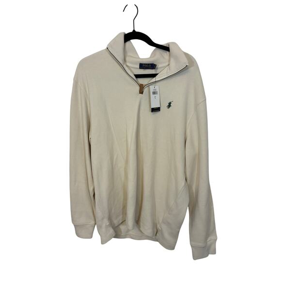 NWT Polo Ralph Lauren Men’s Embroidered Knit Quarter-Zip Pullover Cream Size L - Picture 3 of 7